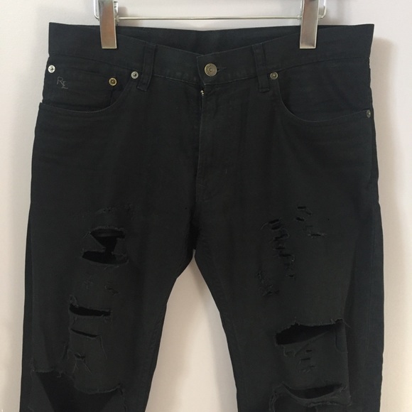 Ralph Lauren Ripped + Distressed Sons of Anarchy Style Black Jeans Denim 30 - Picture 2 of 11